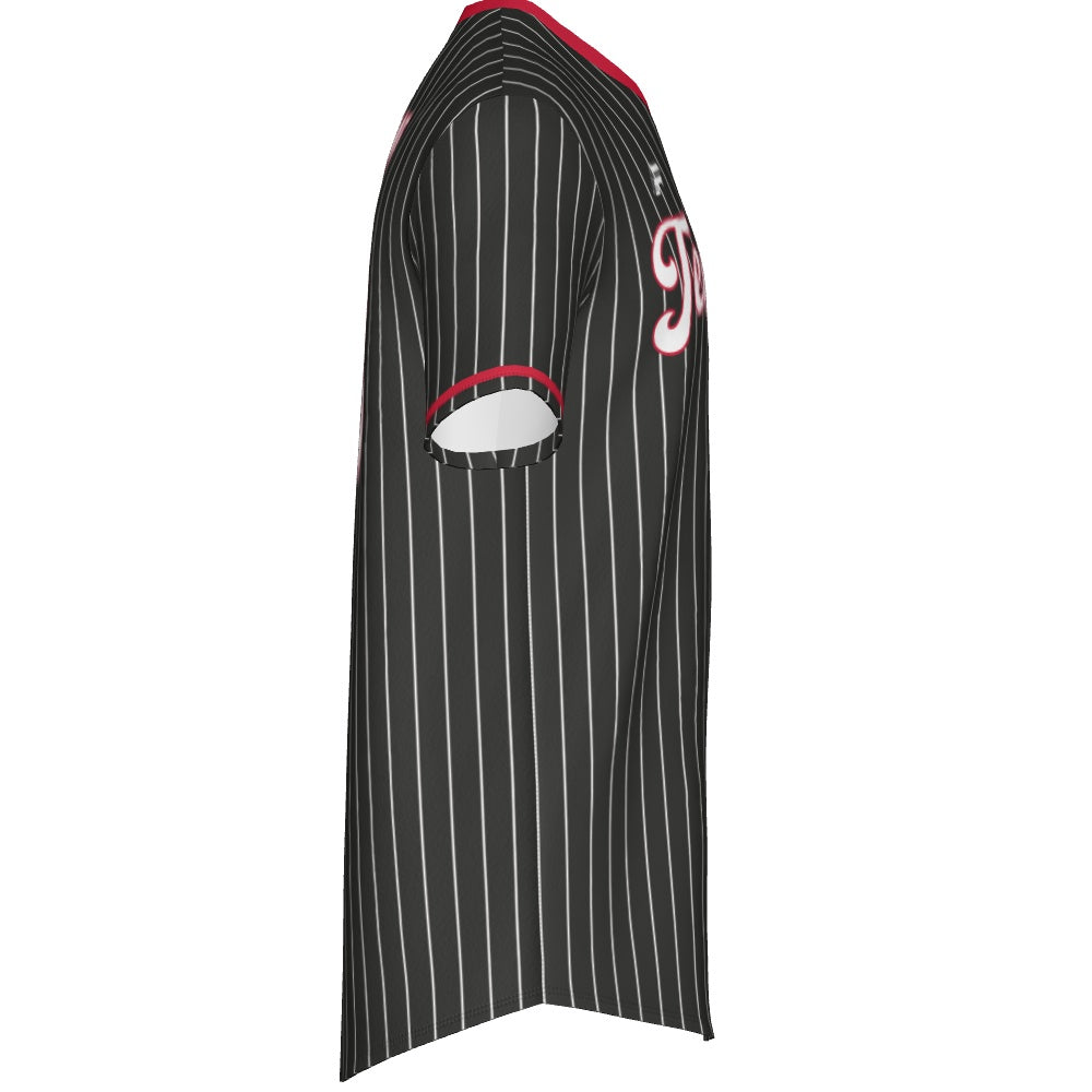 Men's Baseball Short Sleeve V Neck Jersey - Pinstripe 1